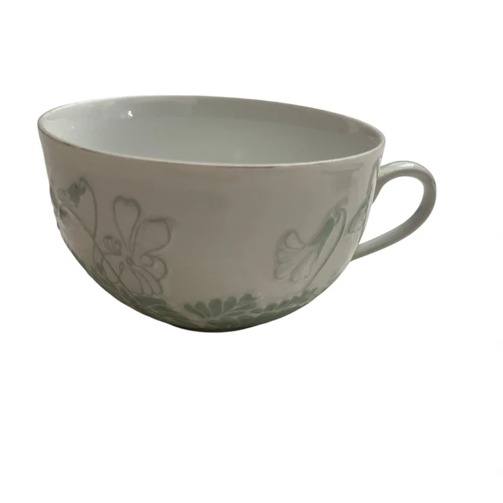 Philippe Deshoulieres Limoges France Promenade Green White Tea Cup & Saucer